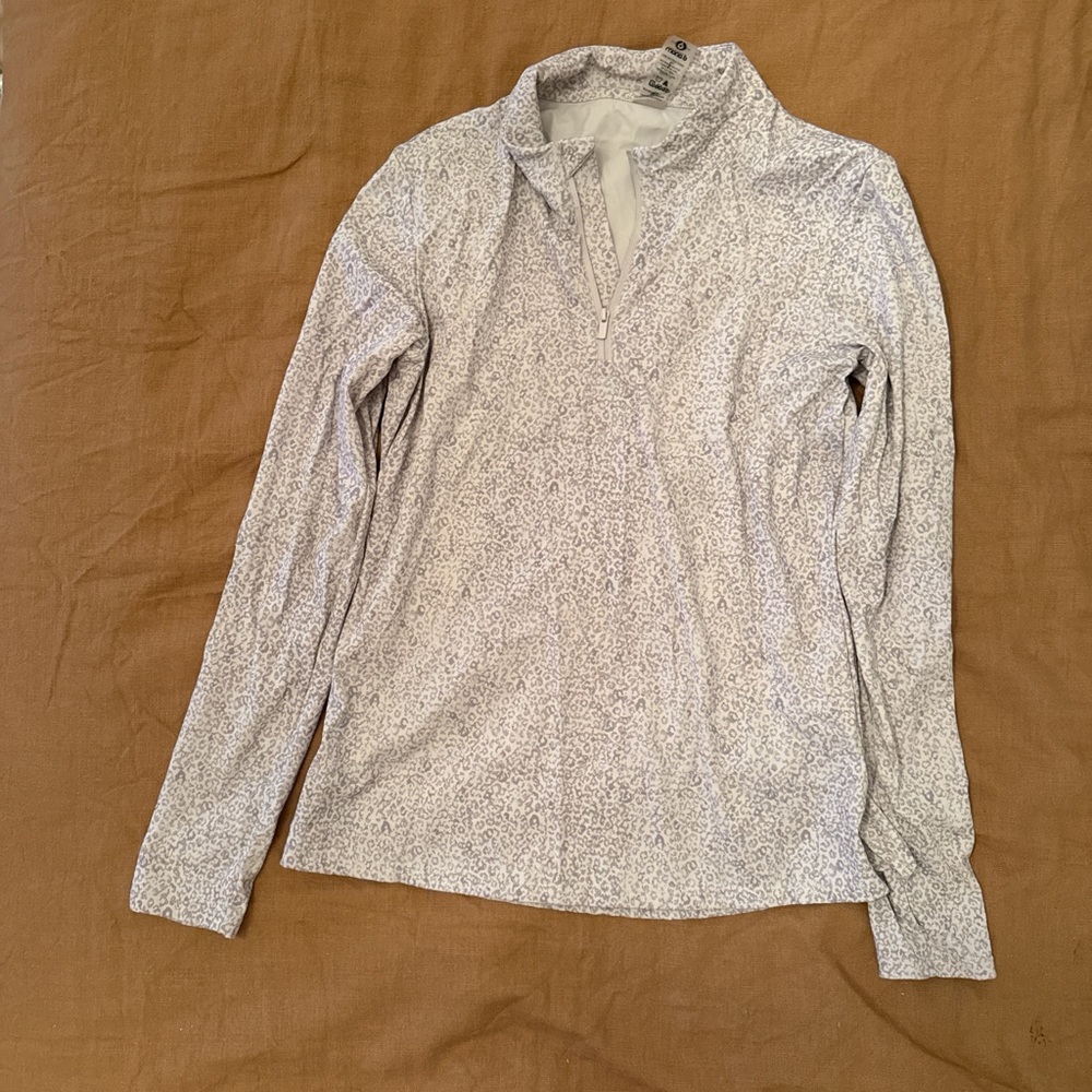 Women's White Patterned 1/2 Zip Mono B Long Sleeve Top